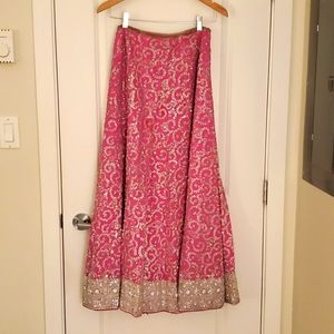 Indian Lengha bottom in bubble gum pink and silver embroidery & matching dupatta